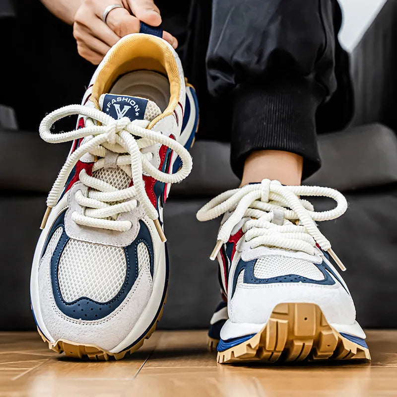 Men's casual sneakers with mesh panels and synthetic leather upper in three colour options