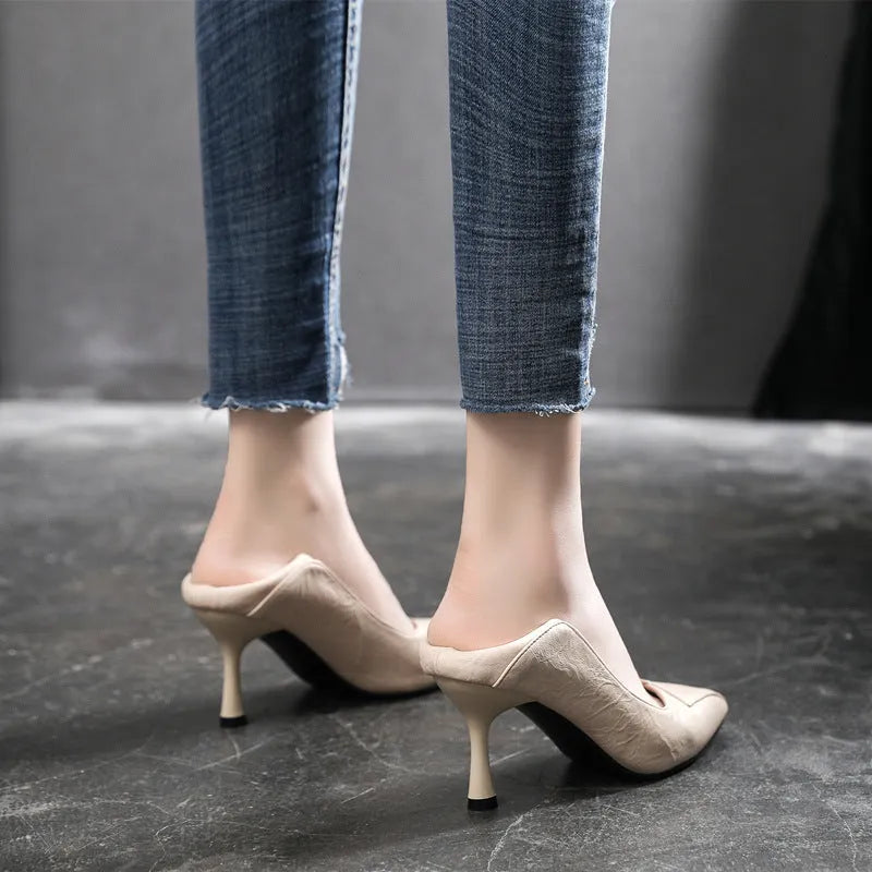 Solid colour pointed toe stiletto heel with artificial leather upper and rubber sole, sizes 30 to 44, 5cm or 7cm heel