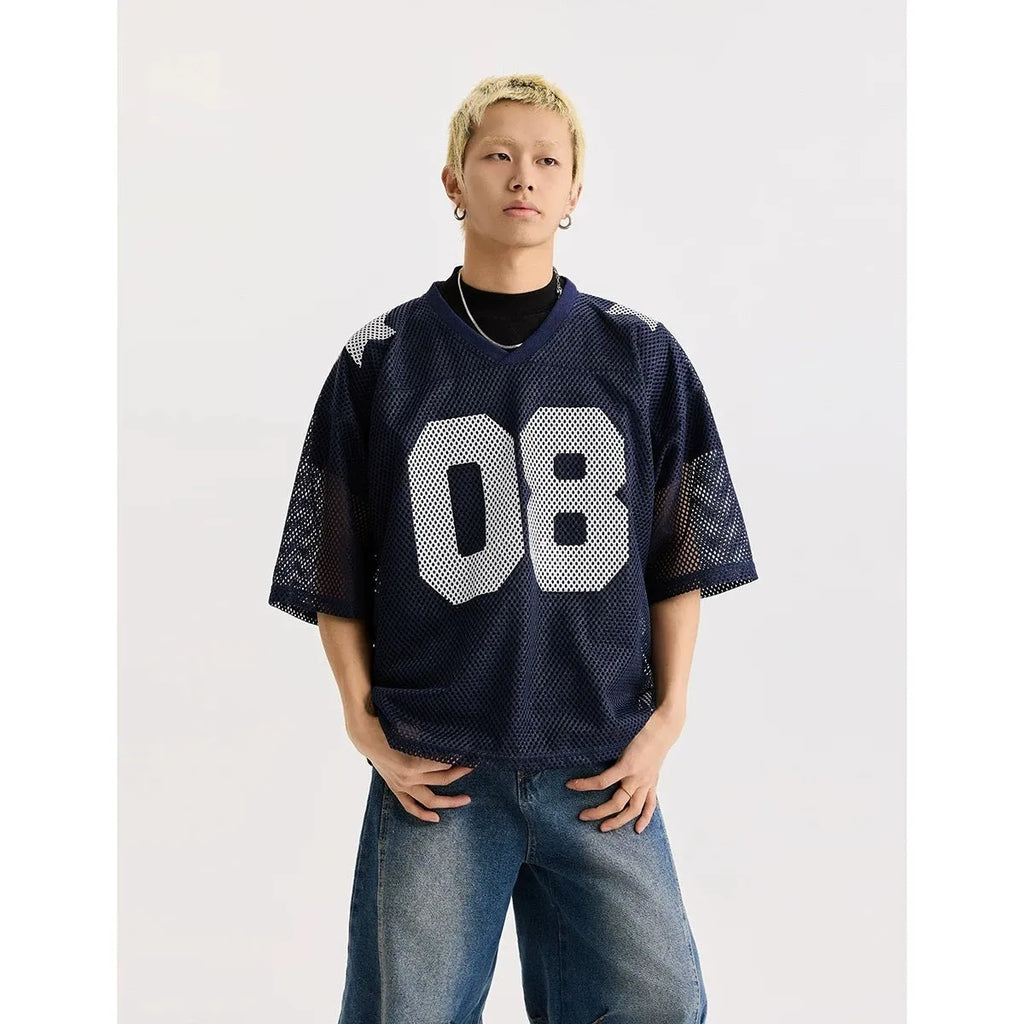 Black loose fit half sleeve shirt with white letter pattern, pullover style
