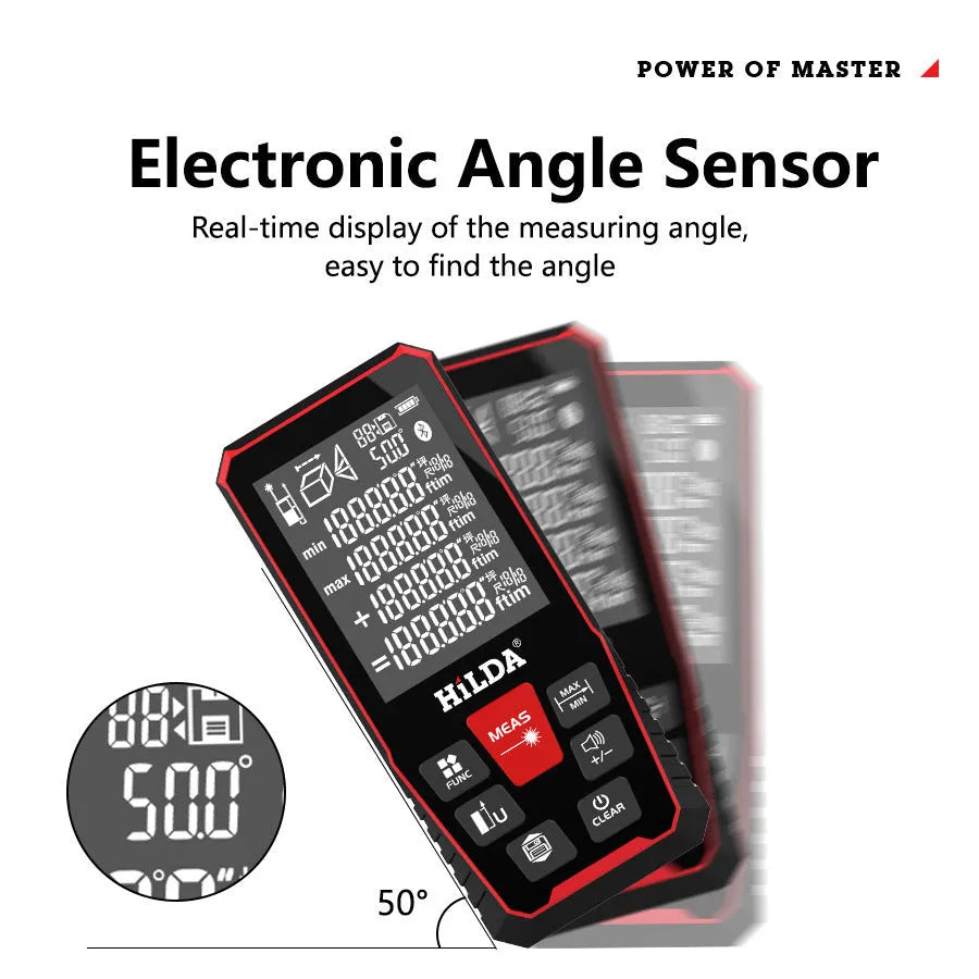 A handheld laser rangefinder with a plastics housing for distance measurement up to 120 metres.