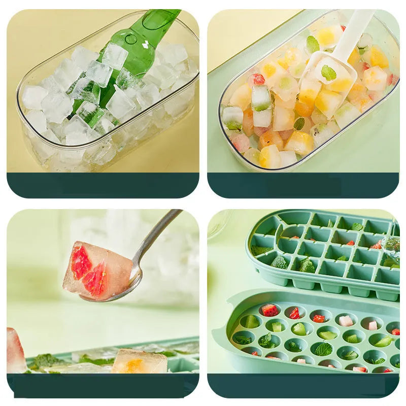 Plastic 2-layer ice cube tray set producing 54 ice cubes in Fresh Green colour with easy-release design