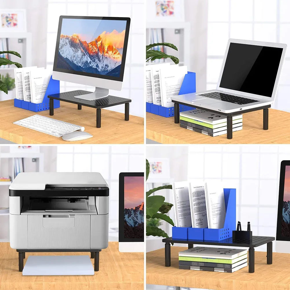 Black iron desk heightening rack with mesh surface and adjustable height 370x235x140mm