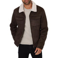 Men's lamb fur collar splicing coat in brown, cotton blend slim fit retro style with stick pocket