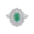S925 sterling silver geometric ring with an inlaid emerald stone and high carbon diamond.