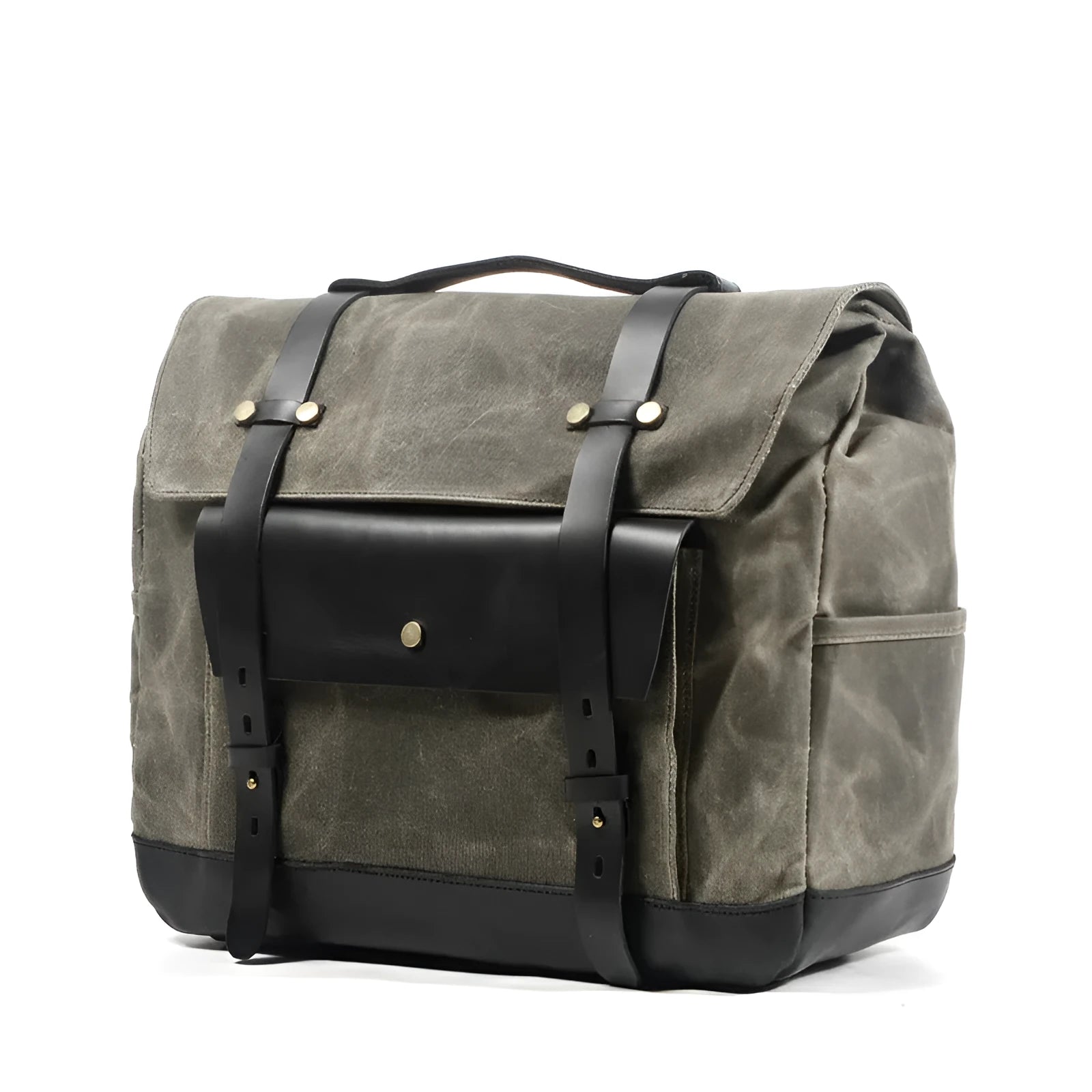 Camel Bag Knight vintage cotton messenger bag showing internal pockets and 40cm width dimensions