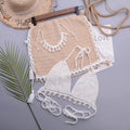 Handmade women's lace-up split swimsuit set in cotton blend fabric for beach and surf use