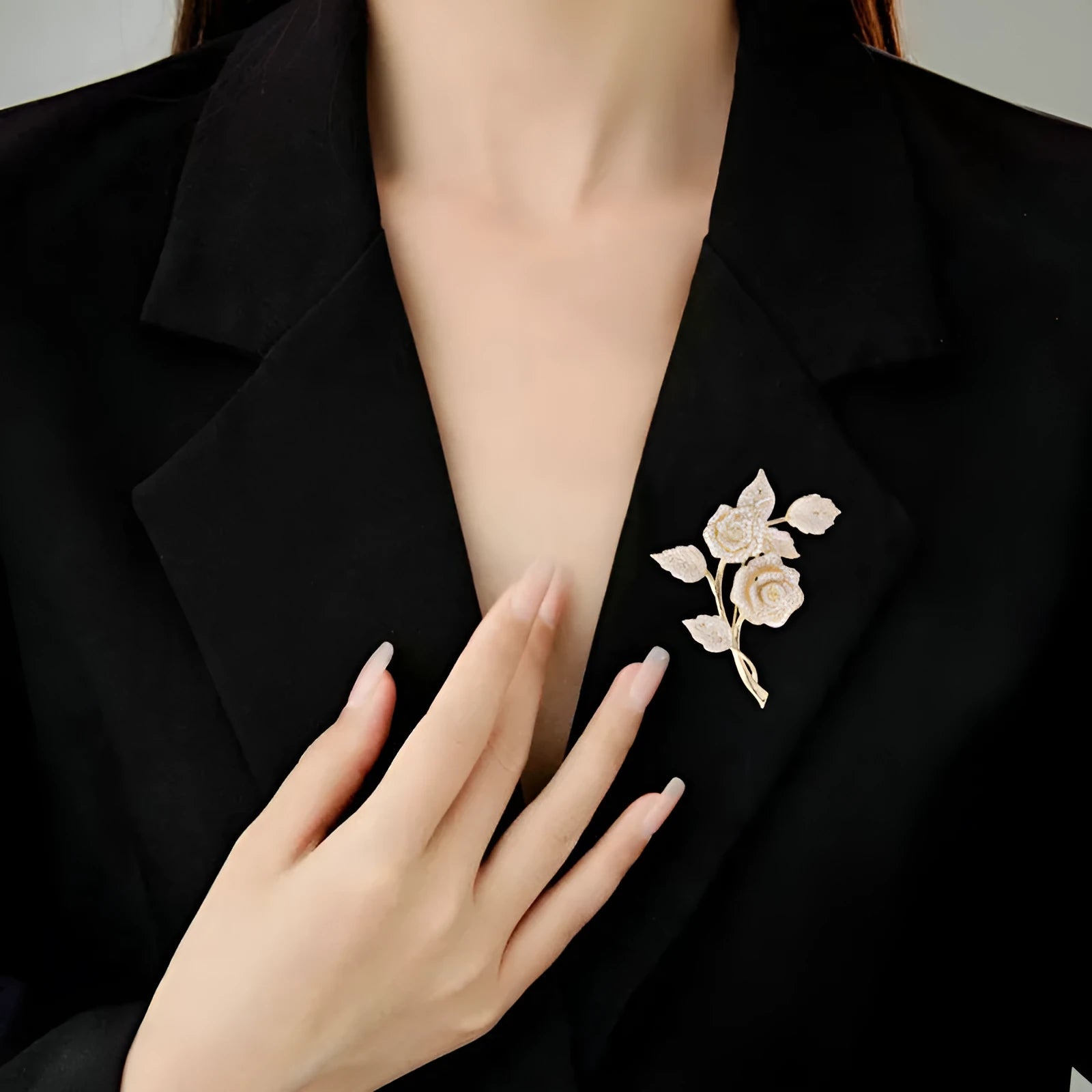 Micro inlaid zircon rose brooch with crystal rhinestone finish, two style options available