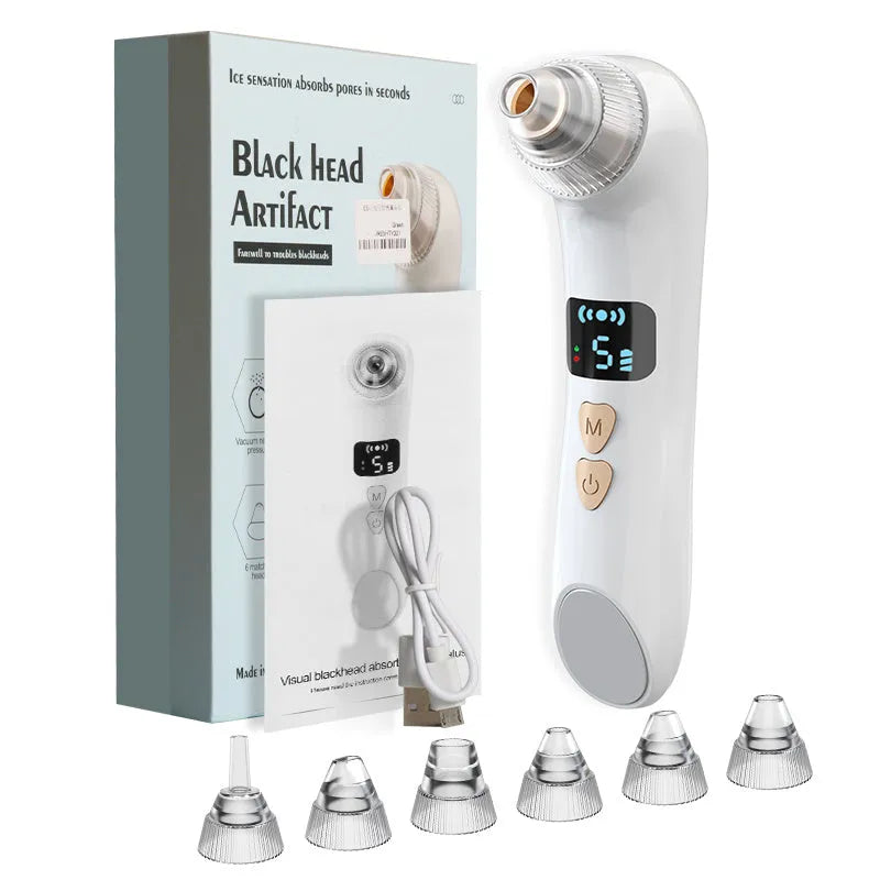 Rechargeable blackhead remover with hot compress, 54KPA suction, app control, green or white, USB charging