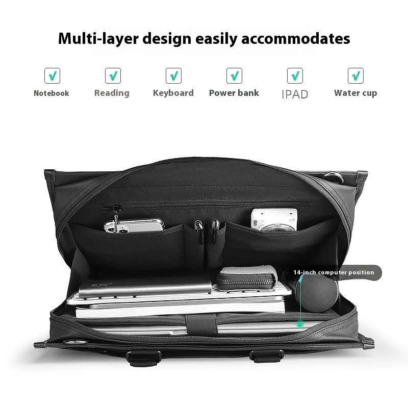 Black Oxford cloth handheld business briefcase with polyester lining for notebook computer travel