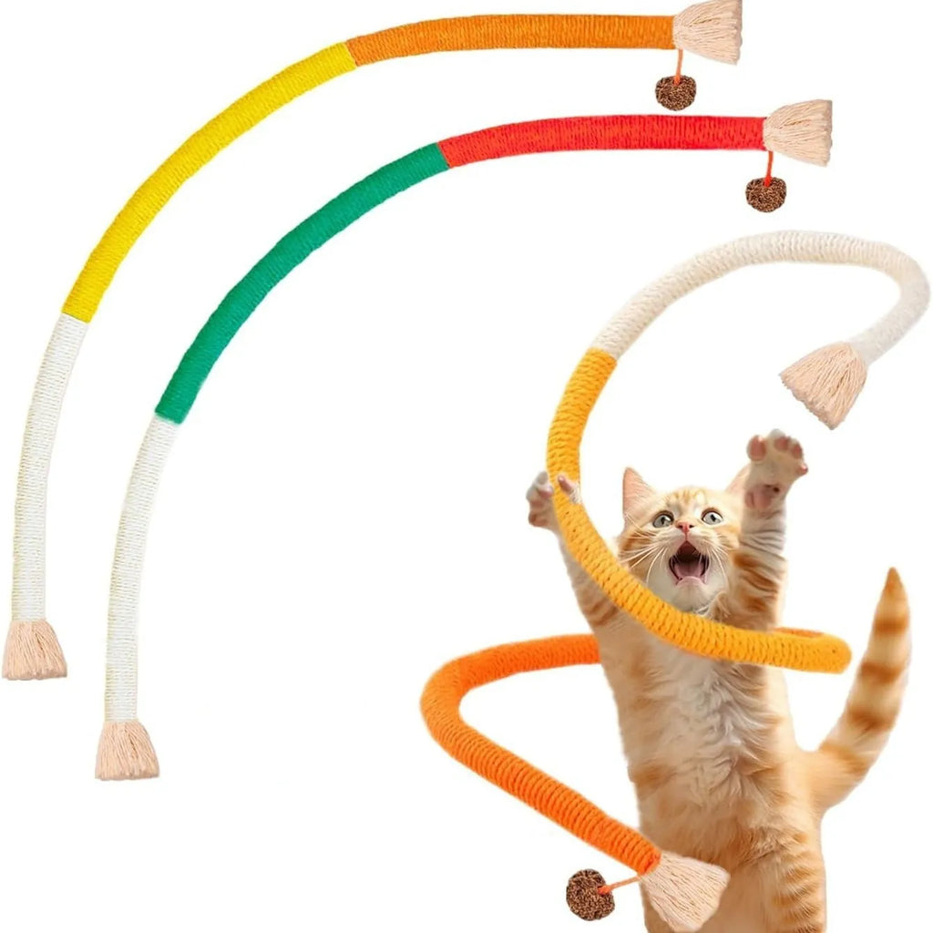 70cm cotton cat bite rope in three colour combinations: purple, orange, and red with green