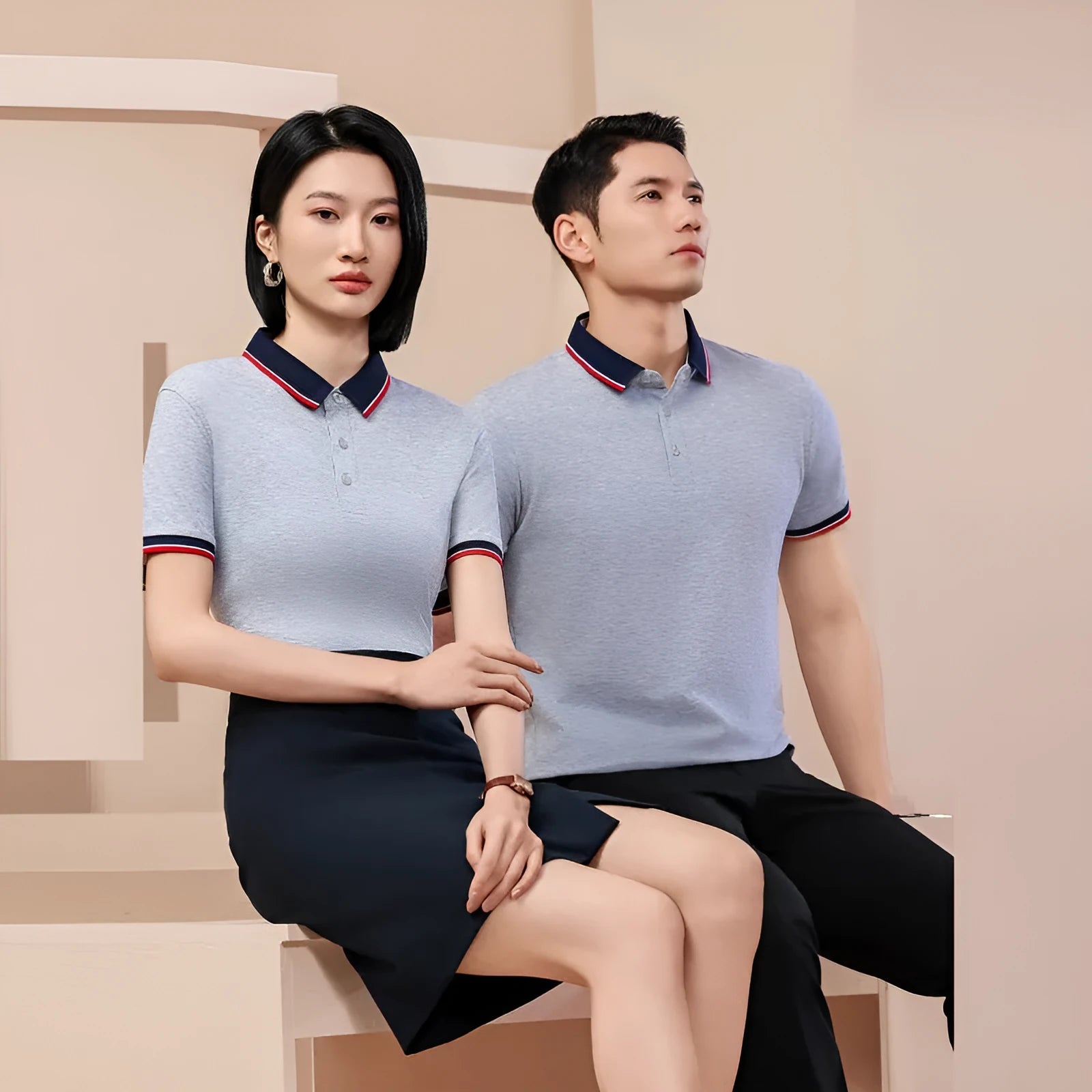 Men's and women's pearl cotton work t-shirt short sleeve summer top in black white navy blue red light gray blue bean green blending grey