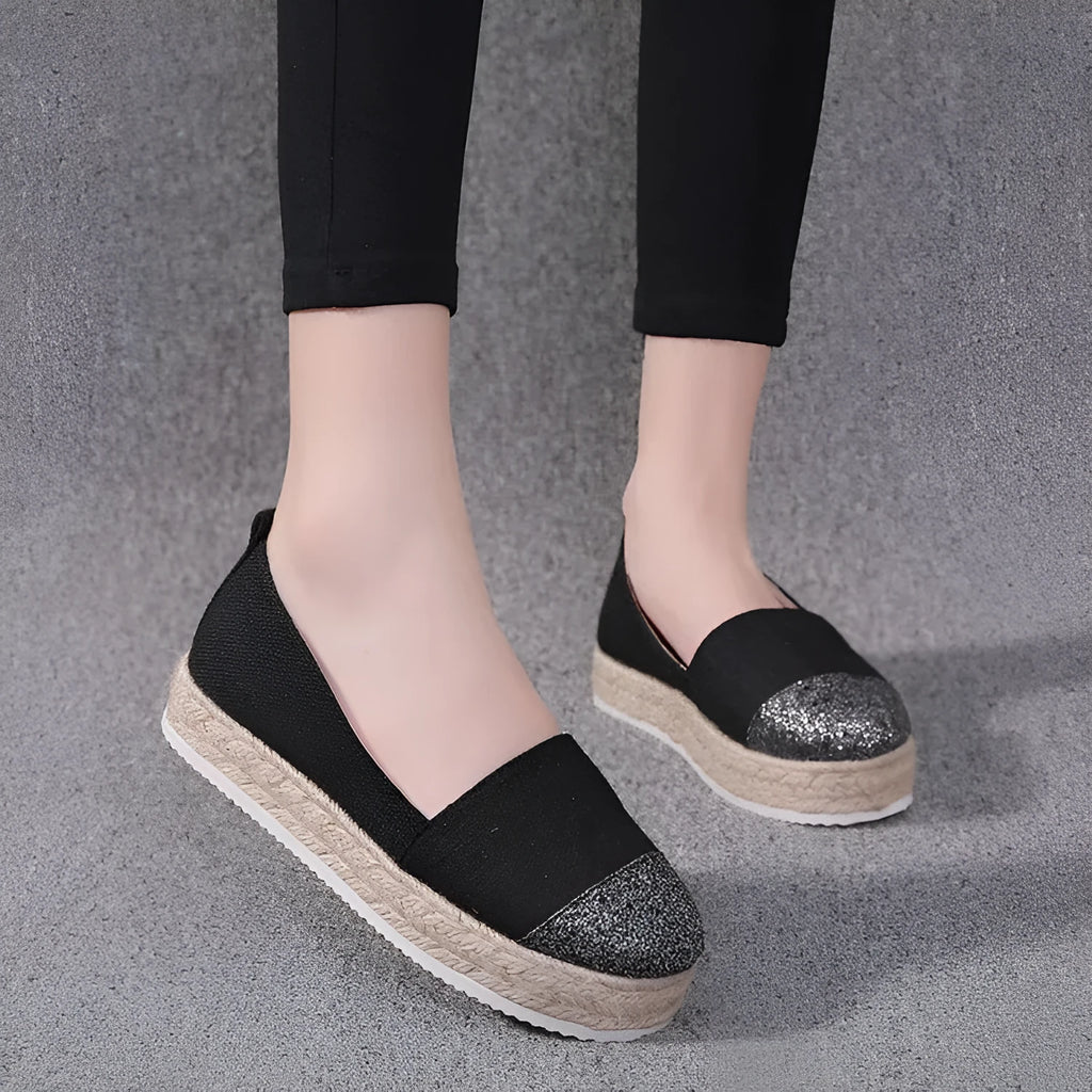 Women's plus size breathable canvas flat shoes in black, milky white and beige colours
