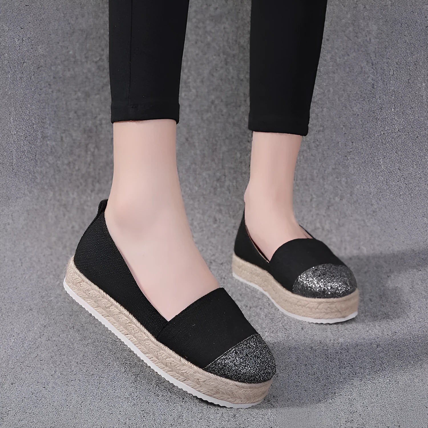 Women's plus size breathable canvas flat shoes in black, milky white and beige colours