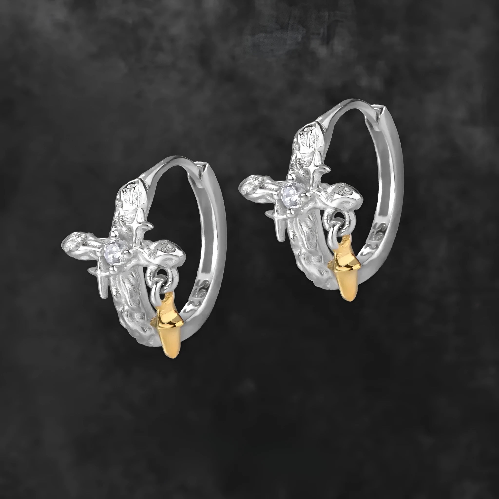 Women's geometric cross earrings in white gold colour made from 925 silver with round design elements
