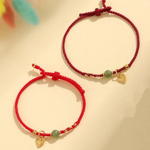925 silver Hetian jade handmade woven bracelet with red cord strap, women's original design