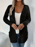 Granny grey loose fit long sleeve cardigan with pocket showing front view