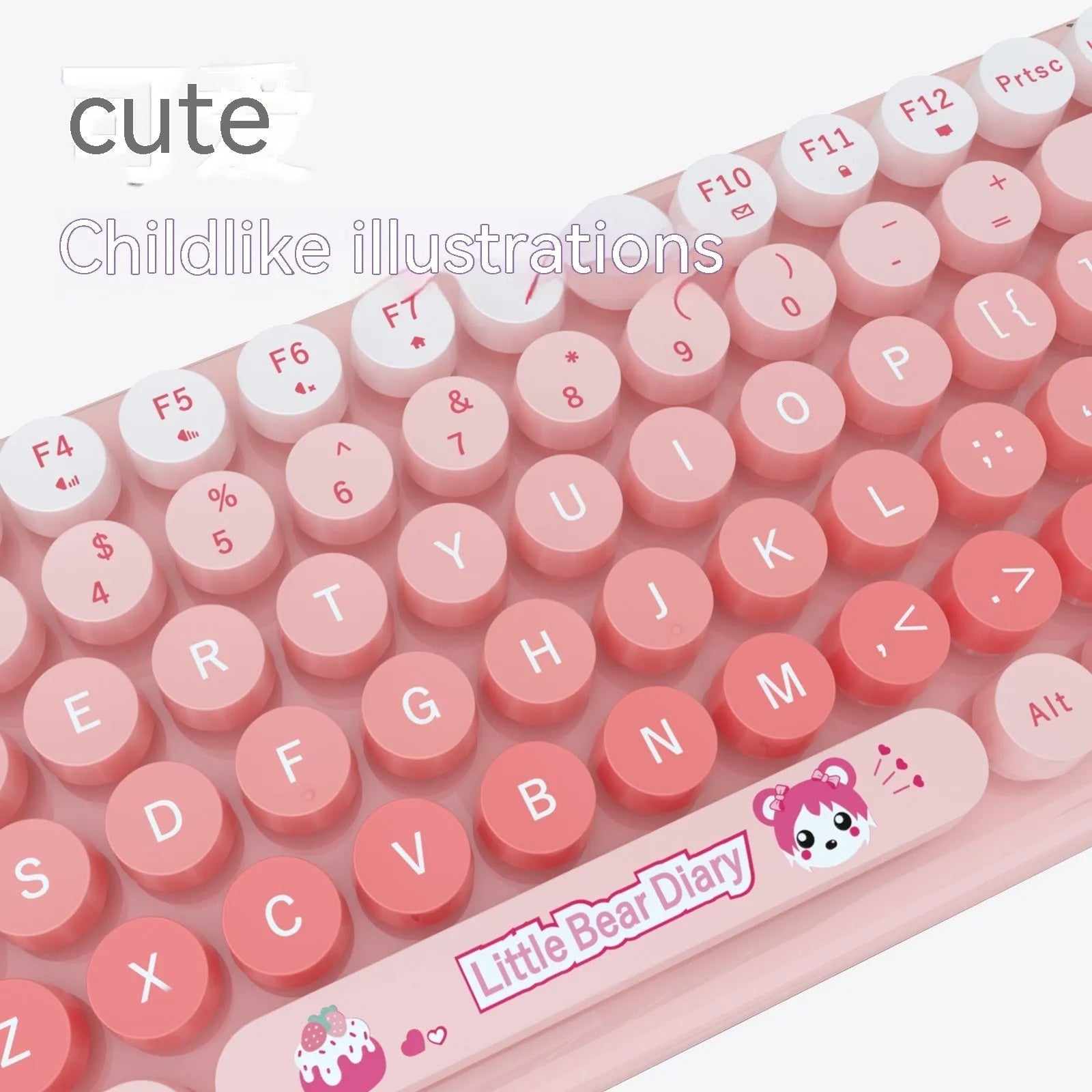 Candy pink compact wireless keyboard and mouse set with USB receiver on a desk