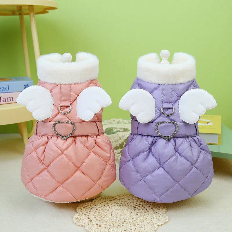 Thickened cotton angel wing design skirt for small dogs in pink or purple colour