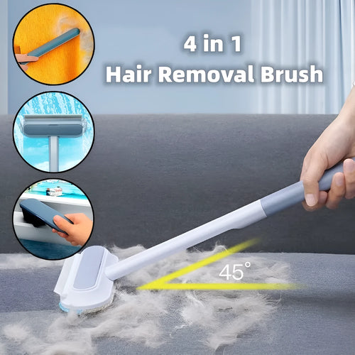 4-in-1 multifunctional hair removal brush with flannel surface and detachable handle for cleaning pet hair from screens and upholstery