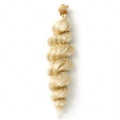 Golden blonde synthetic women's wig shown in 18, 20, and 22 inch length options