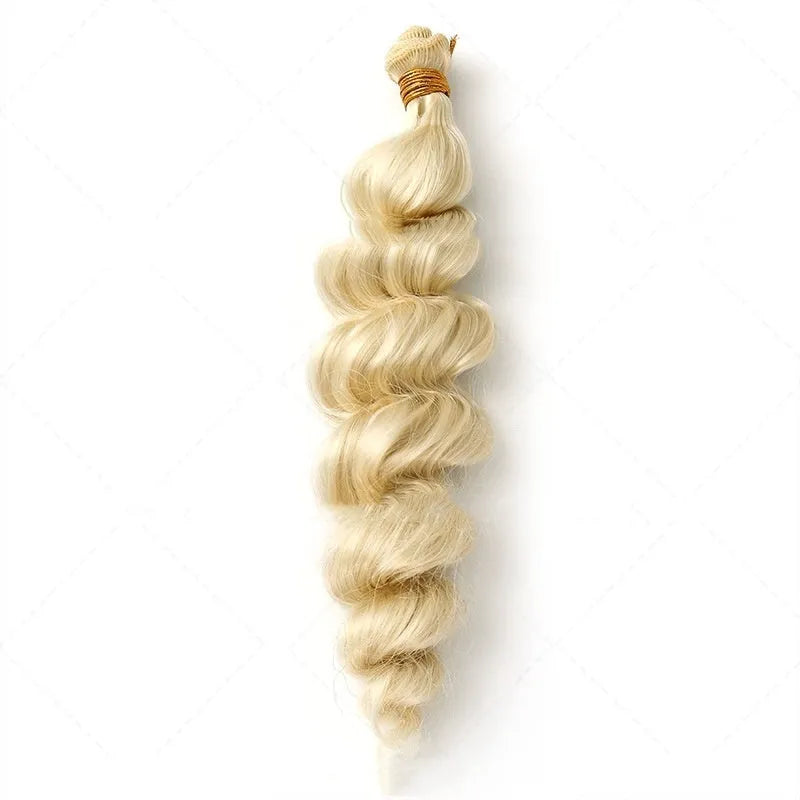 Golden blonde synthetic women's wig shown in 18, 20, and 22 inch length options