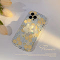 Floral TPU phone case with quicksand bracket for iPhone, transparent painted design in blue and yellow options