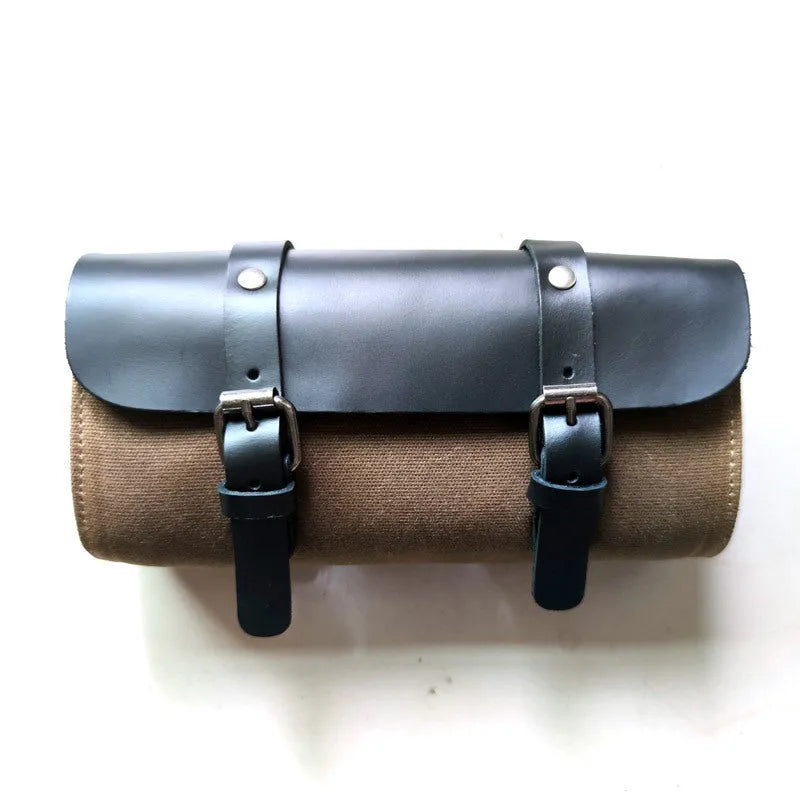 Camel Bag Knight vintage cotton messenger bag showing internal pockets and 40cm width dimensions