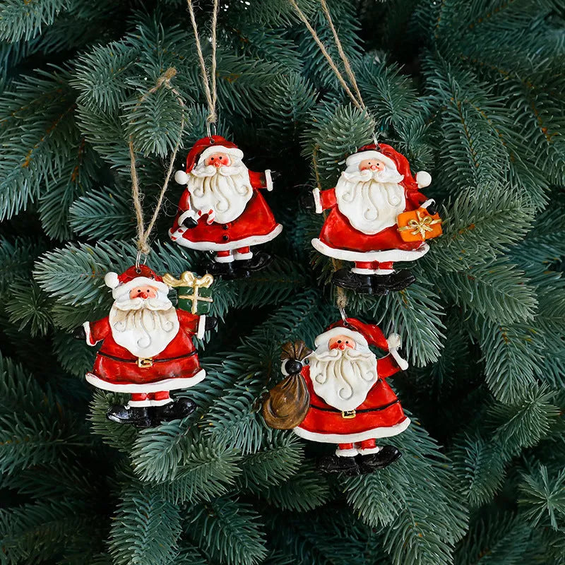 Small resin Christmas pendant ornament biscuit man figure with love motif on festive tree