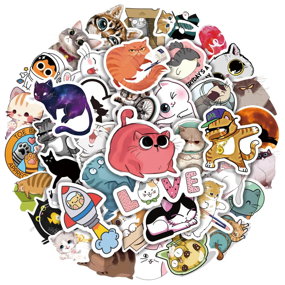 Pack of 50 waterproof PVC decorative stickers with bright film coating in assorted colours for laptops and scooters