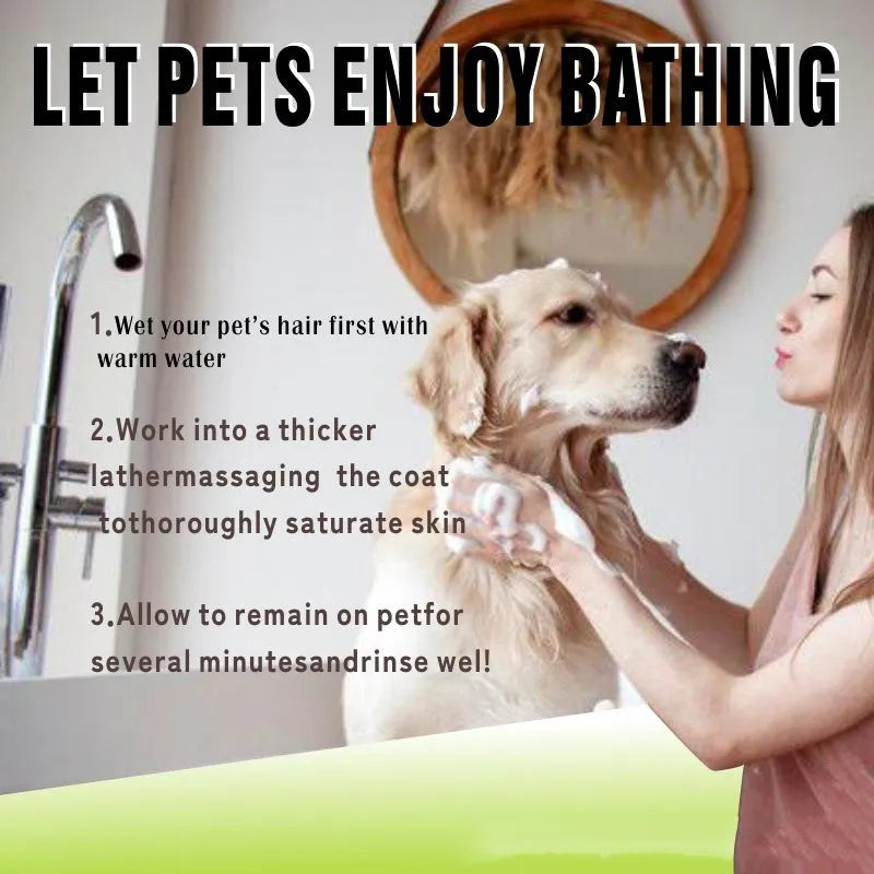 100ml bottle of pet shampoo and conditioner for dogs and cats with deodorising and shed control properties