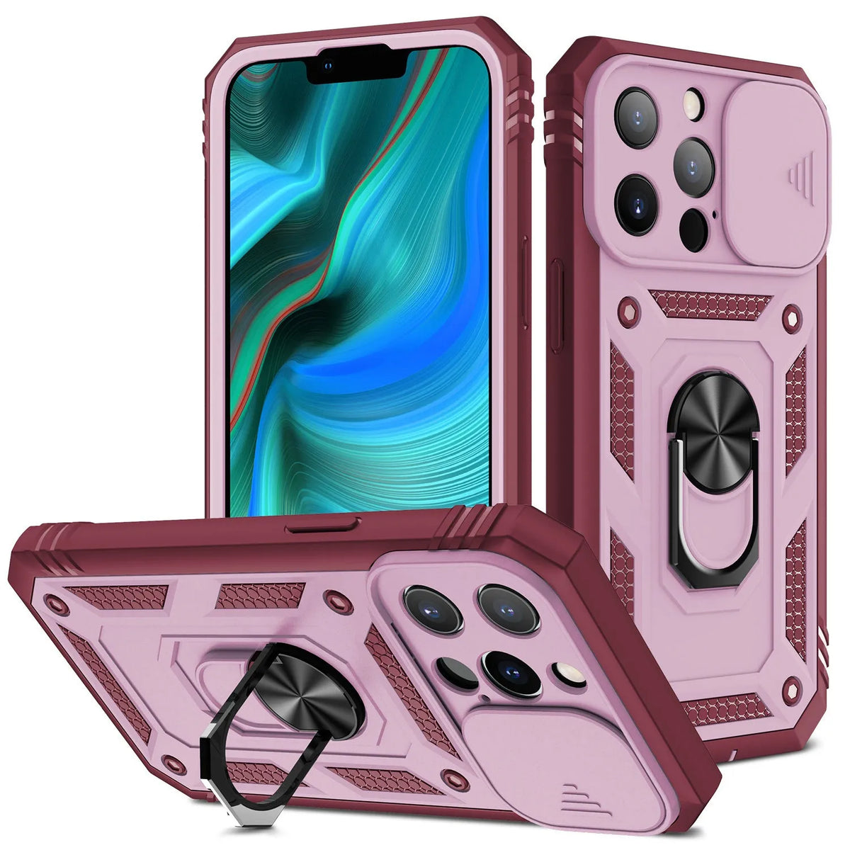Clear magnetic iPhone case with extended sliding stand bracket in sapphire blue colour