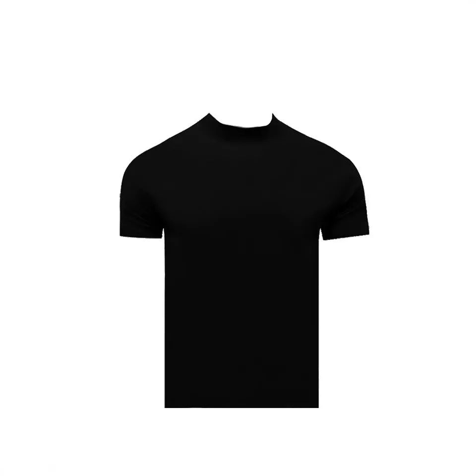 Men's cotton short sleeve t-shirt with half turtleneck drop shoulder loose fit in solid colour
