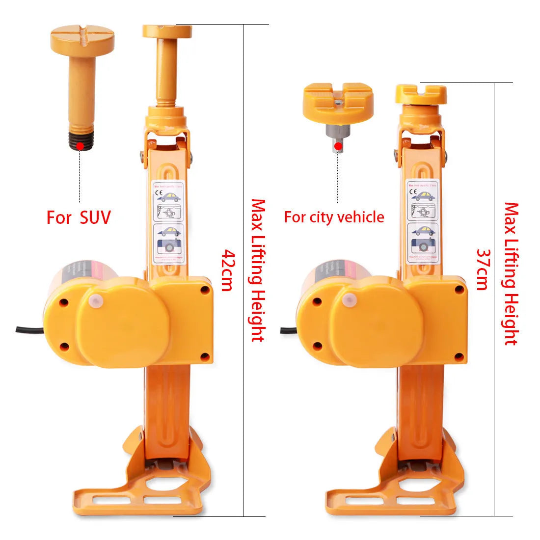 Yellow steel electric car jack set with 12V power wrench for tyre changes