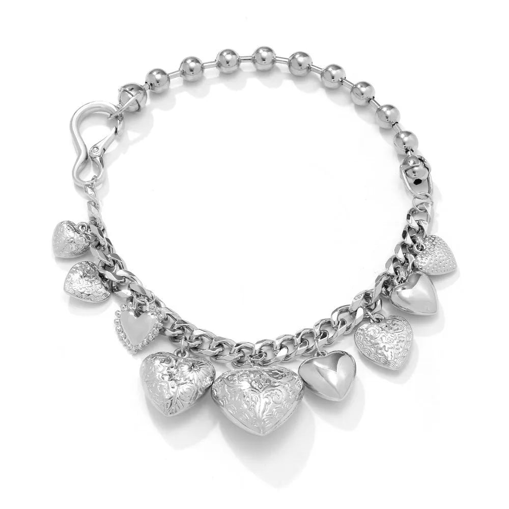 Carved heart pendant necklace in alloy metal with adjustable 41-50cm length