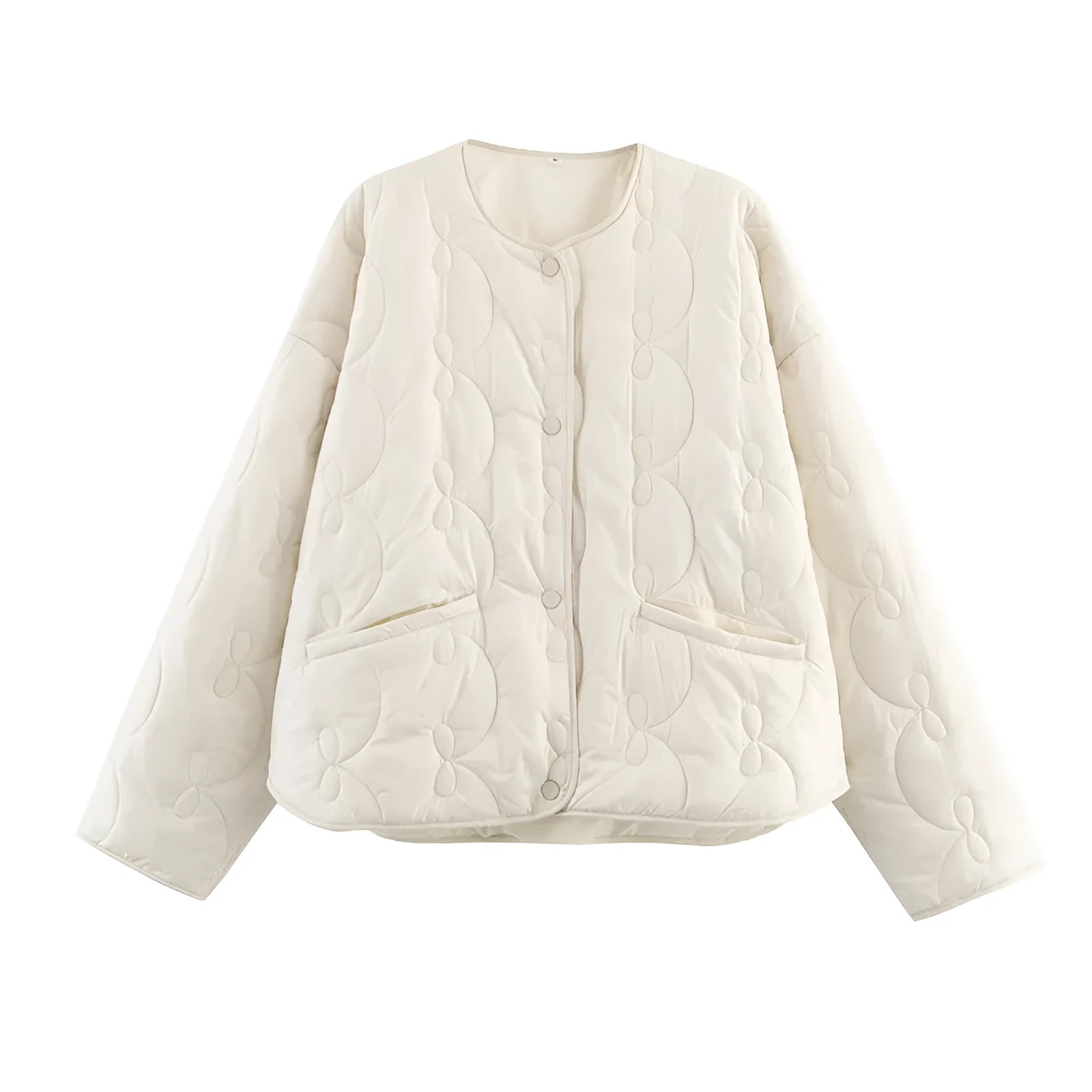 Women's black polyester bow quilted coat with straight cut and regular sleeves