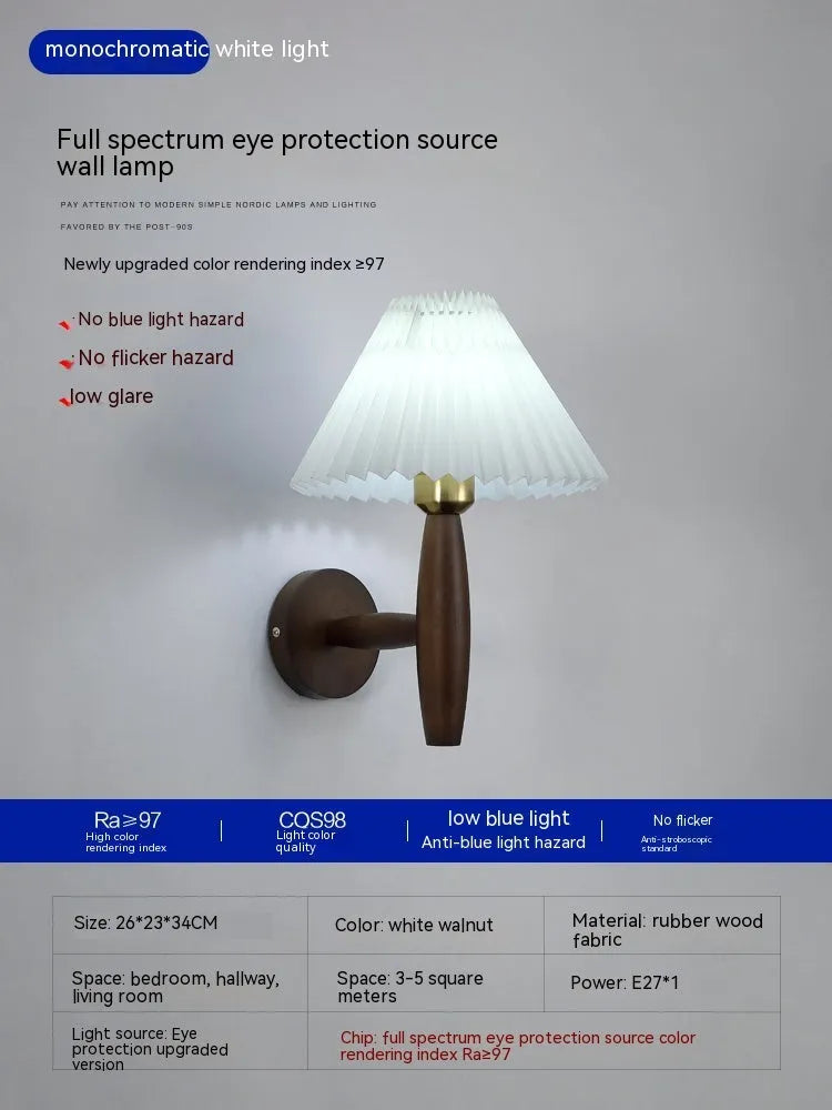 American retro wall lamp with walnut wood and fabric construction, wall-mounted design