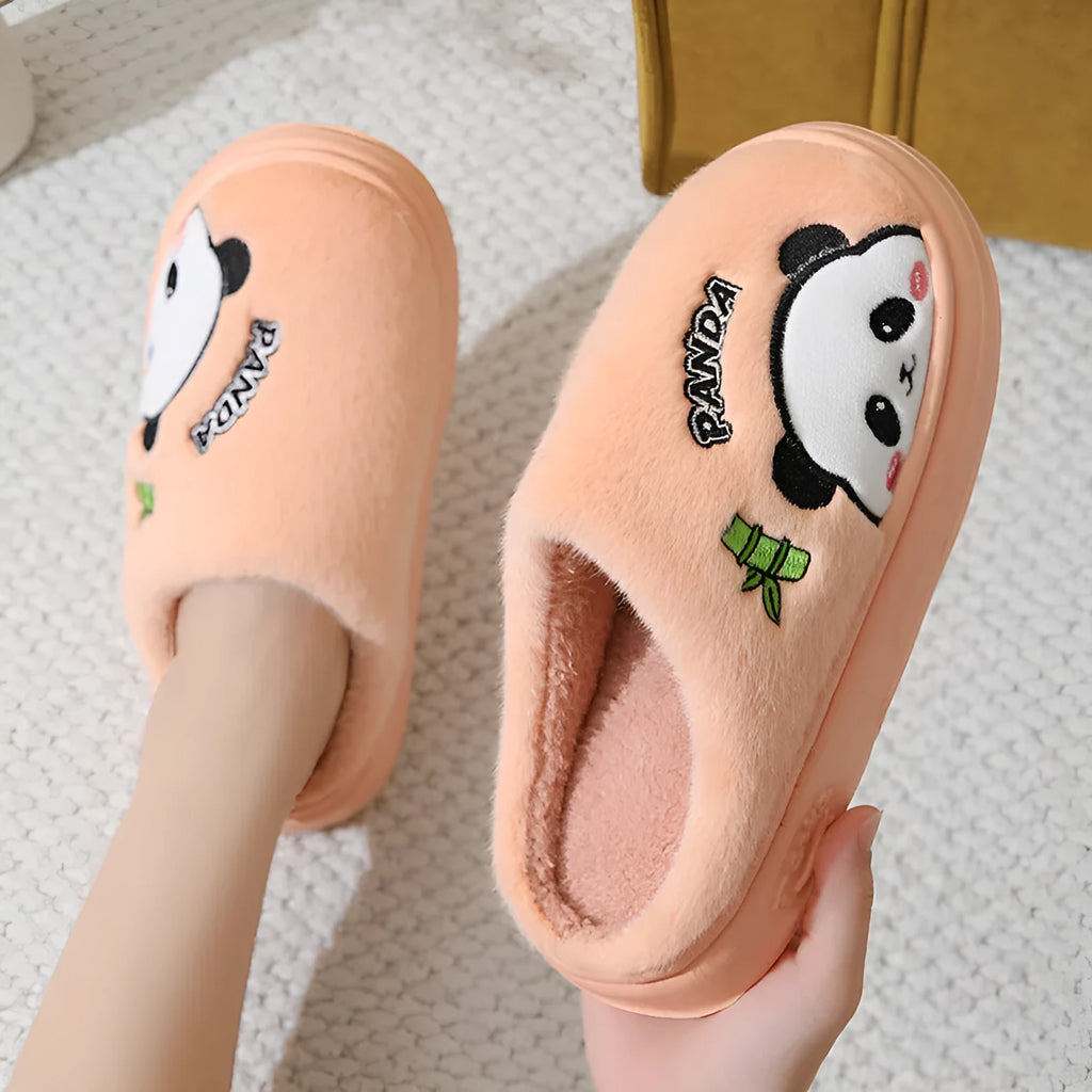Cartoon panda slippers with thickened EVA anti-slip sole, toe slip design, unisex sizes 36-45, five colours