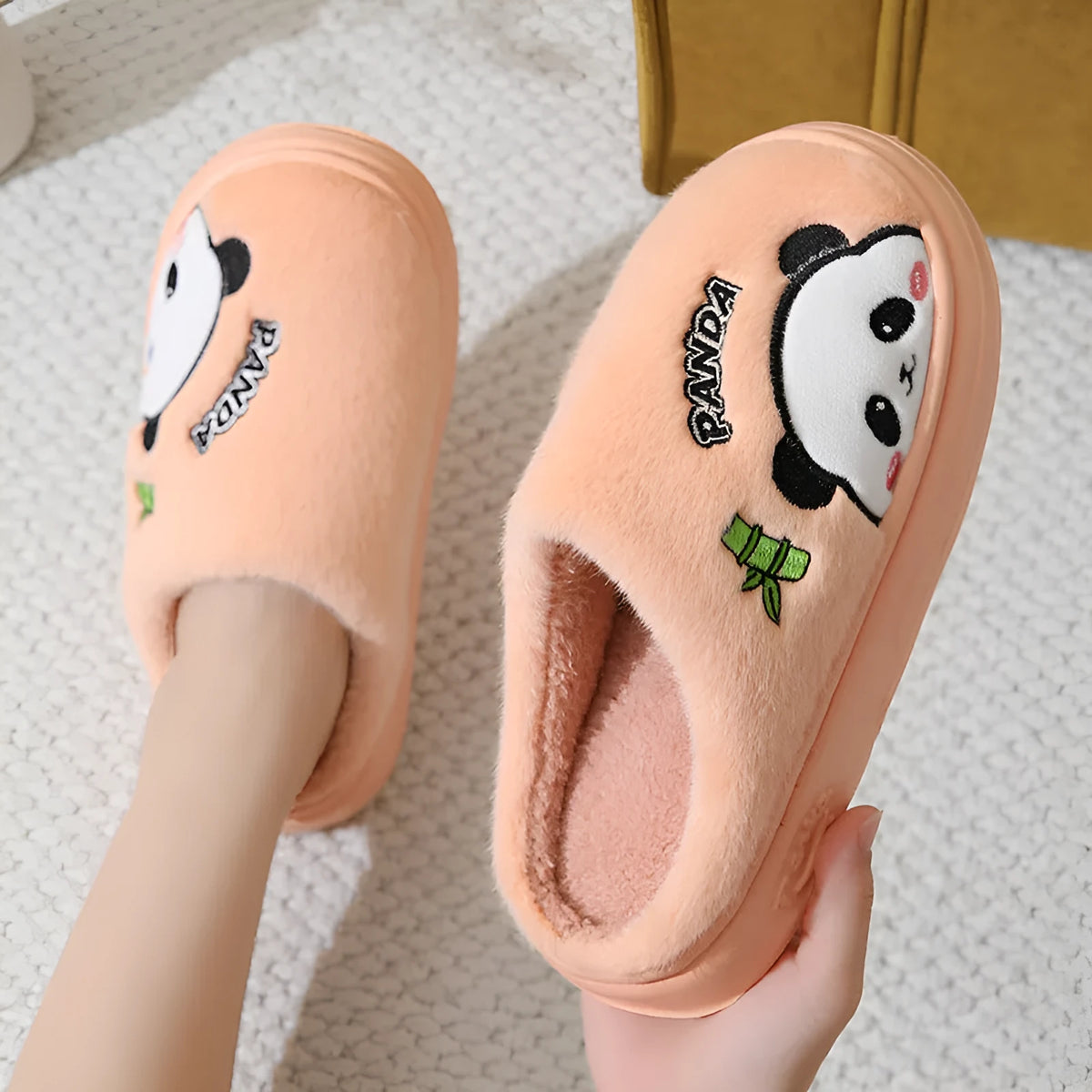 Cartoon panda slippers with thickened EVA anti-slip sole, toe slip design, unisex sizes 36-45, five colours