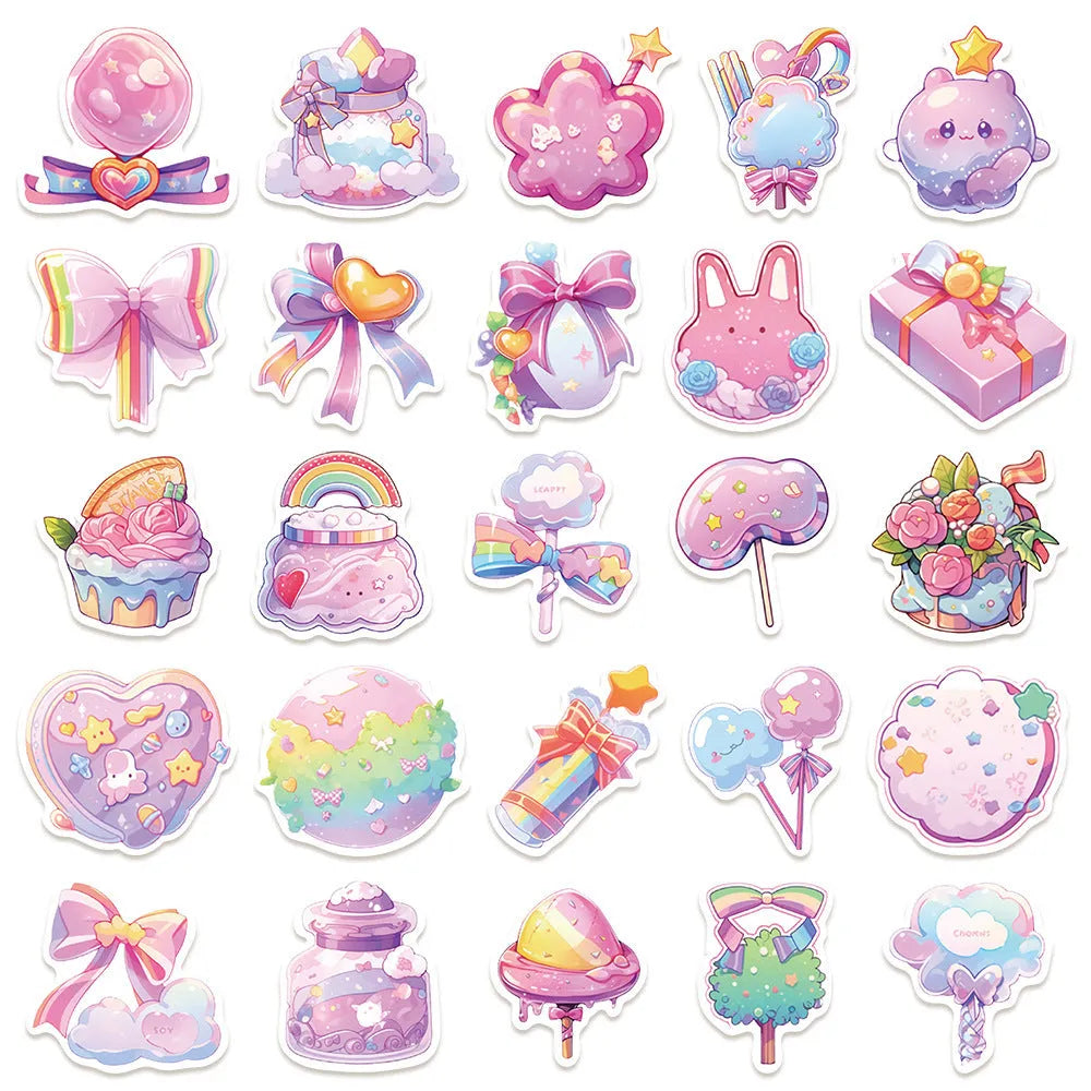 Fresh candy coloured waterproof decorative stickers with small object designs measuring 4-7cm