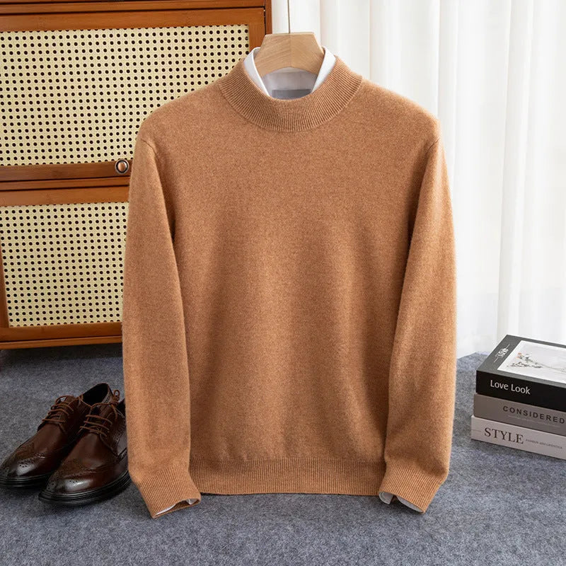 Men's half-collar wool sweater in a loose fit, shown in a neutral colour.