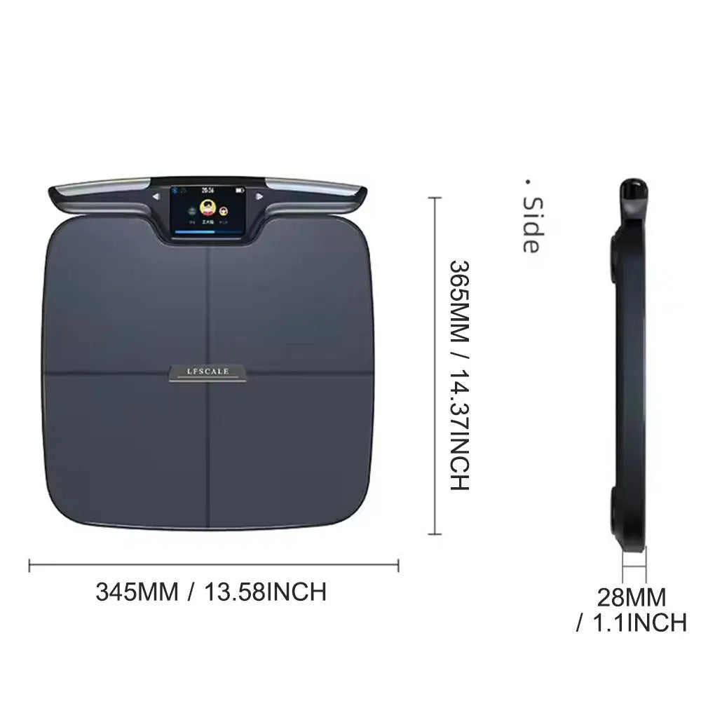 Black rectangular eight-electrode body fat scale on a flat surface