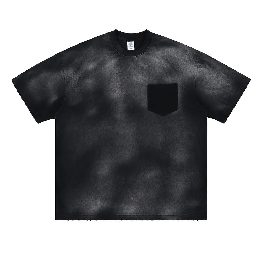 Men's black loose fit cotton t-shirt with letter print design and drop-shoulder short sleeves