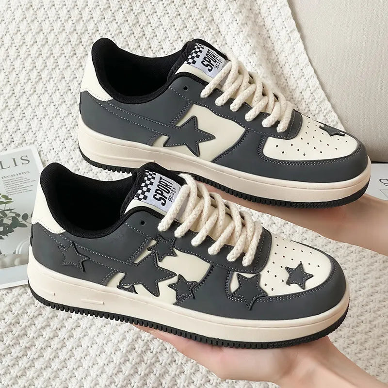 Unisex couple board shoes in beige, low top, breathable mesh lining and PU sole
