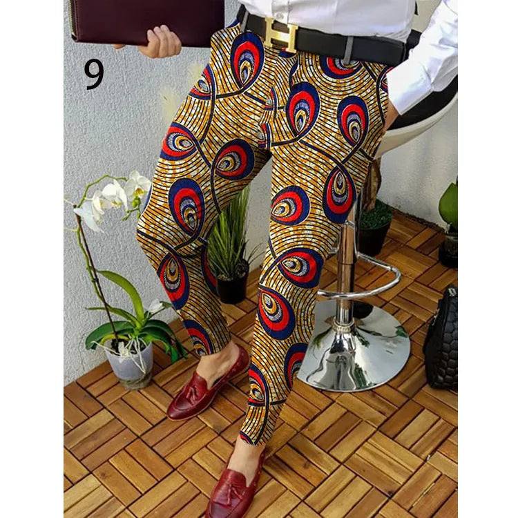Men's slim-fit plaid casual trousers with 3D printed pattern in colour RKKZ49