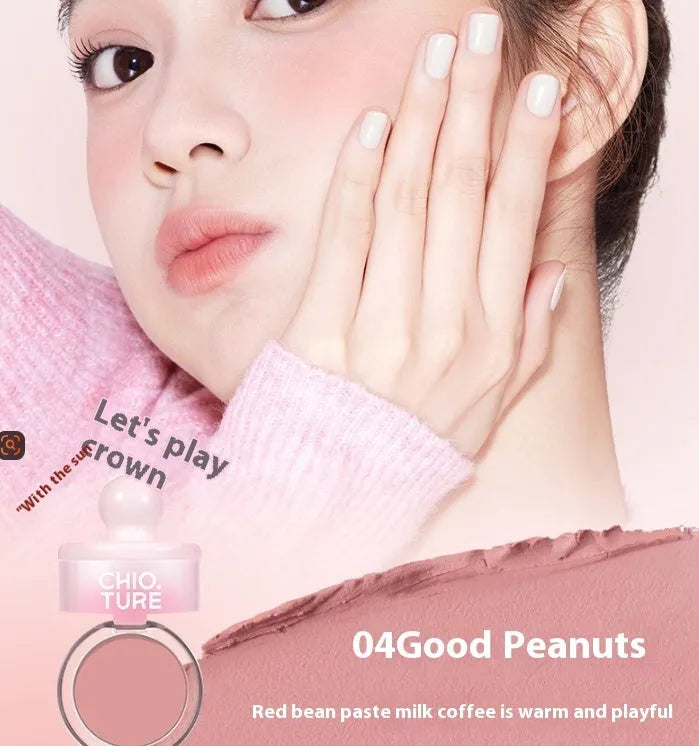 Blush powder compact in nude shimmer shades: Oxygenated White Peach, Sweet Potato Heartbeat, Sugar Heart Melon, Good Peanut