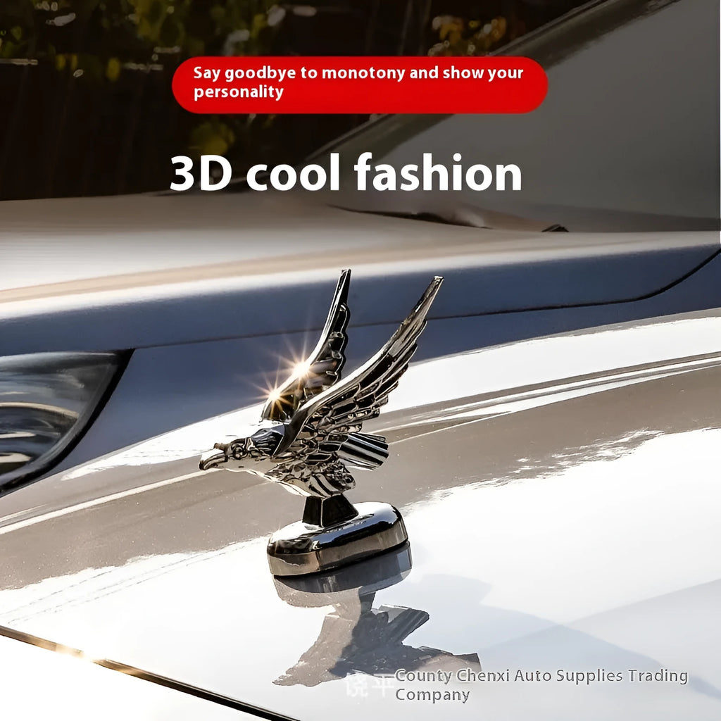 3D eagle wing car hood sticker in black ABS material with 115x115x60mm dimensions
