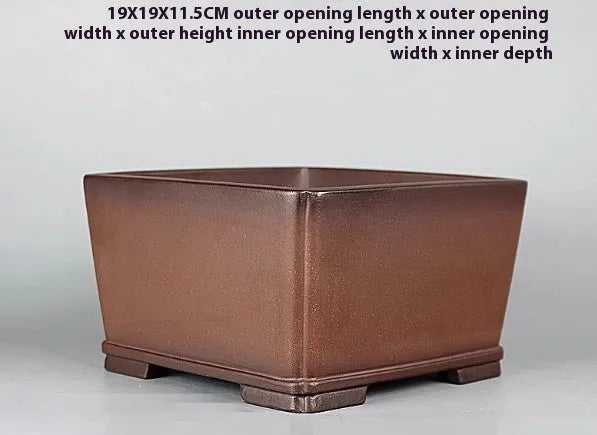 Brown handmade purple clay square flower pot with classical antique design