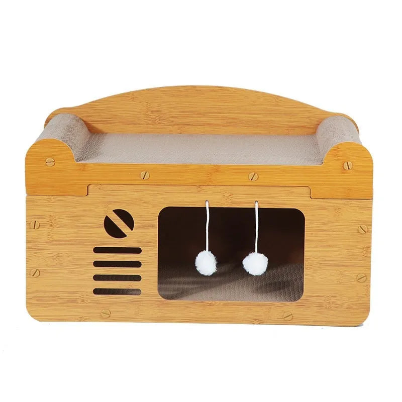 Double-layer corrugated paper cat house with two arched doorways in Double Ball Double Door colour