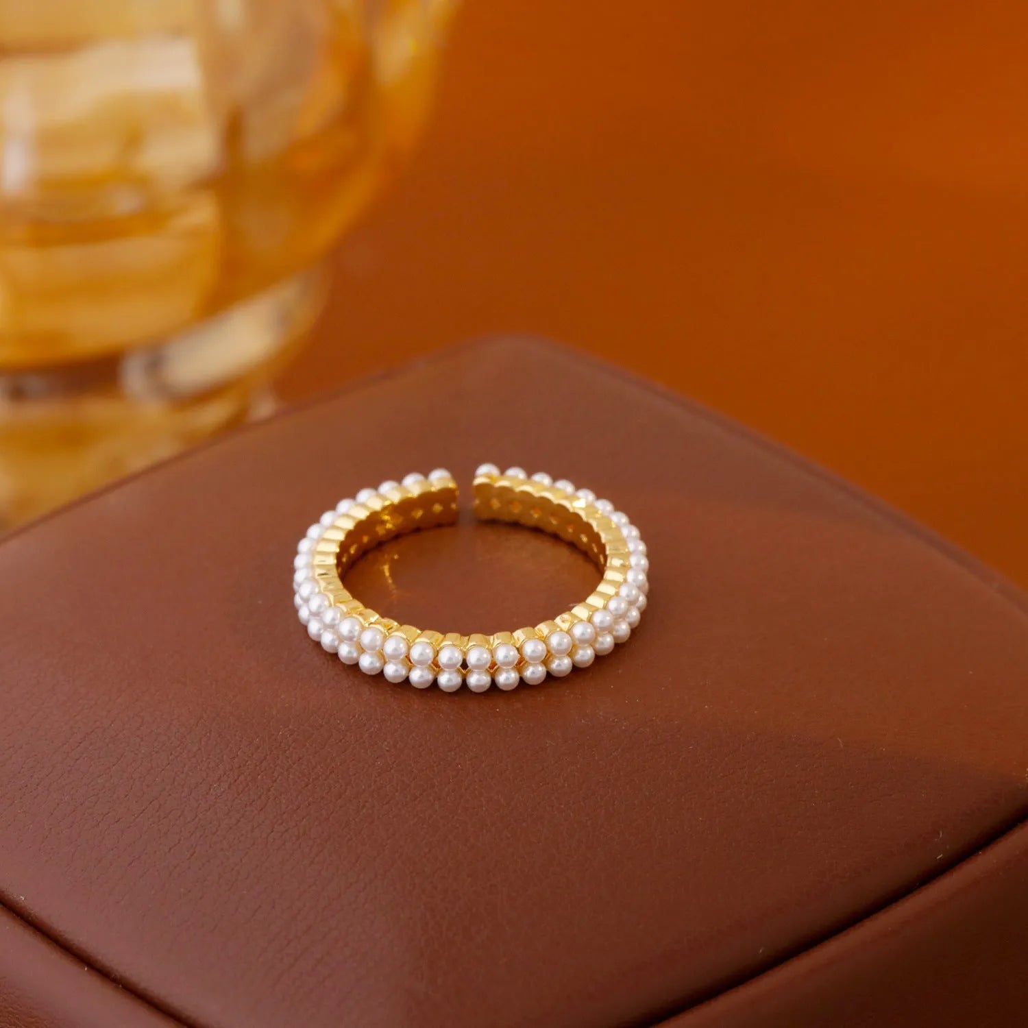 Gold electroplated copper geometry ring with open mouth design for women