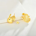 925 sterling silver stud earrings with 14k gold plated ginkgo biloba leaf design in gold colour